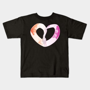 Ball Python Heart (Lesbian Pride Design) Kids T-Shirt